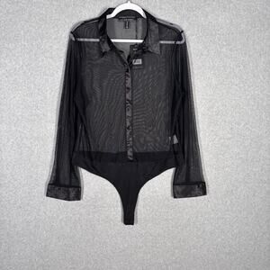 Mesh Satin Bodysuit Shirt XL Sheer Whimsigoth Witch Sexy Quiet Luxury Career